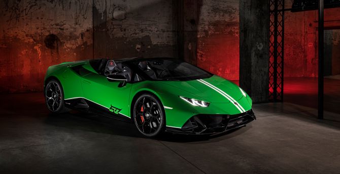 Lamborghini Huracan EVO spyder, convertible car, green wallpaper