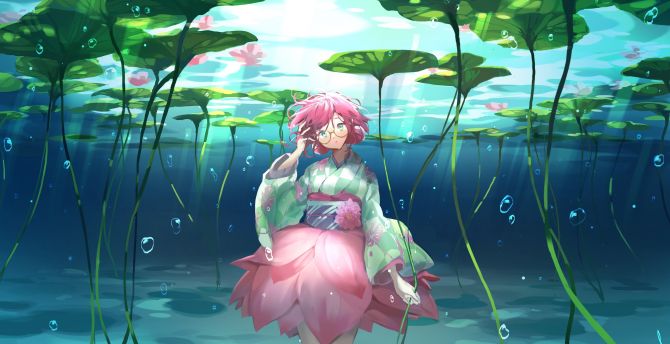 Flower girl, anime, underwater wallpaper