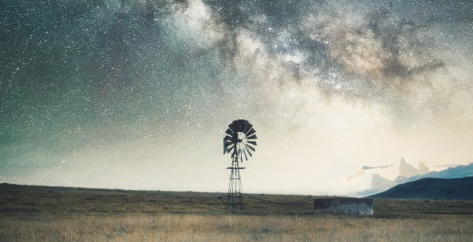 Landscape, night, windmill wallpaper
