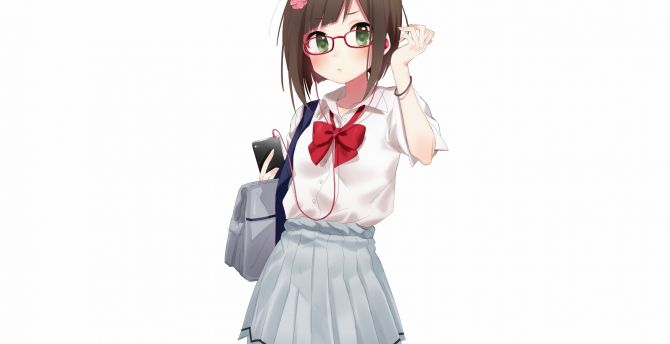Cutie, anime girl with glasses, original wallpaper