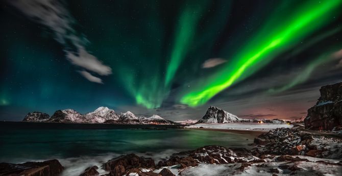 Arctic, mountains, nature, Aurora Borealis wallpaper