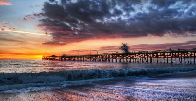 Wooden pier, beach, sunset, adorable view wallpaper