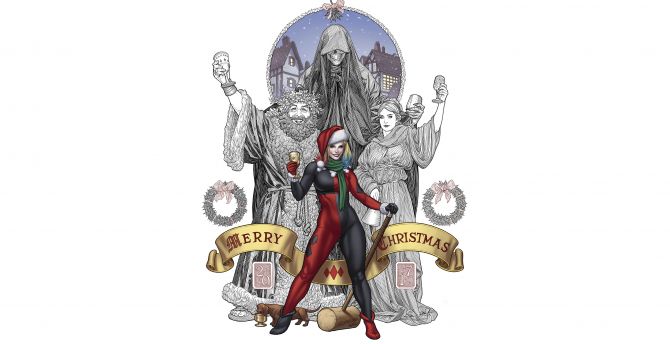 Dc comics, Harley Quinn, Christmas, villain wallpaper