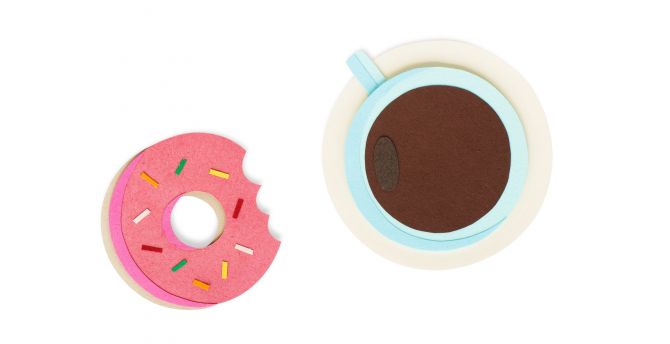 Doughnut and coffee cup, minimal, digital art wallpaper