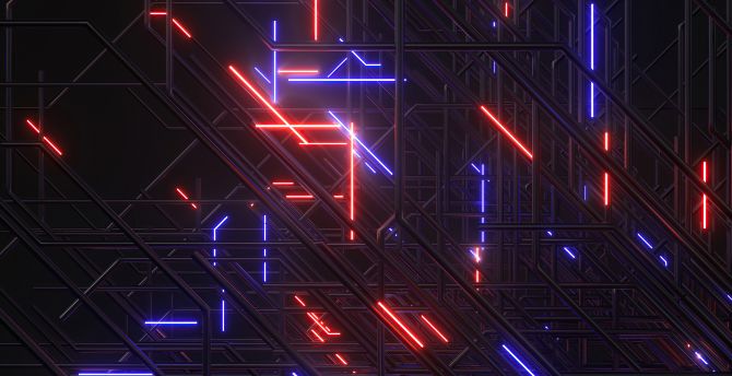 Abstract, neon lights, circuit lines wallpaper