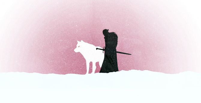 Jon snow, wolf, game of thrones, tv series, minimal wallpaper