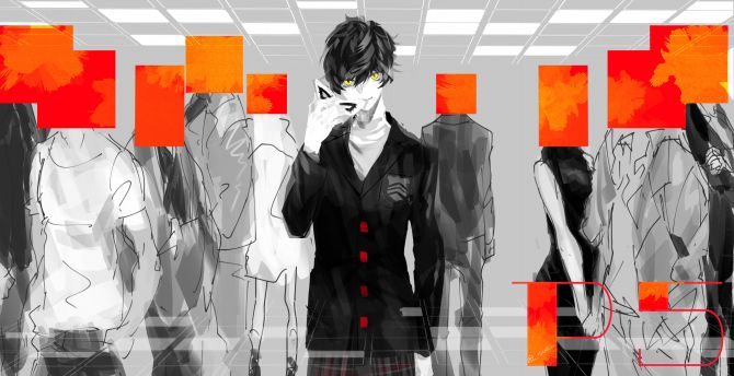 Persona 5, Akira Kurusu, anime boy, art wallpaper