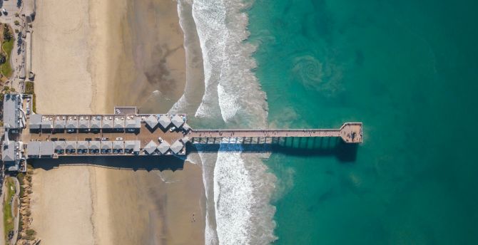 Beach, long pier, nature, aerial view wallpaper