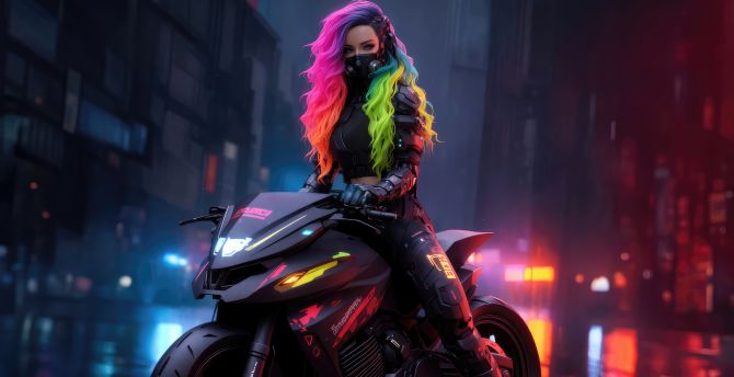 A night of freedom, biker girl, colorful hair wallpaper