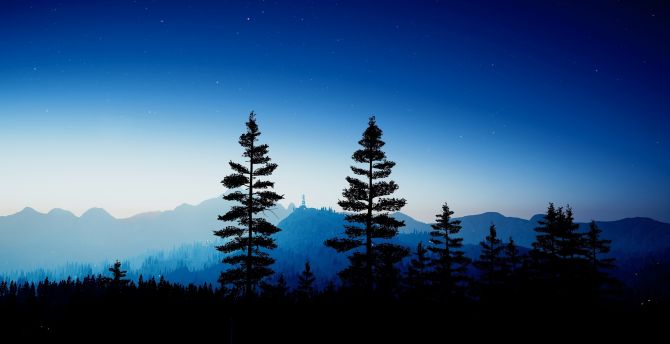 Night, trees and mountains, horizon, Far Cry, video game wallpaper
