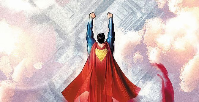 Superman, above in clouds, flight, DC comics wallpaper