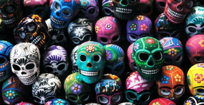 Mexican art, colorful skulls wallpaper