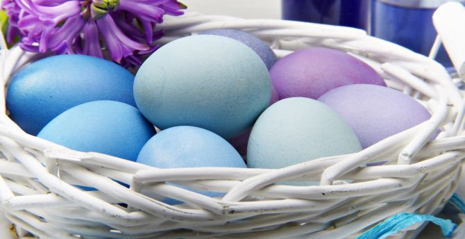 Easter, eggs, colored, nest, close up wallpaper