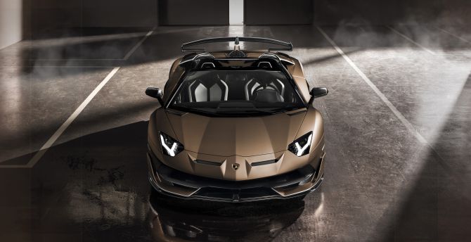 Lamborghini Aventador SVJ roadster, golden wallpaper
