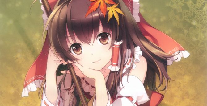 Touhou, Cute, stare, Reimu Hakurei, anime girl wallpaper