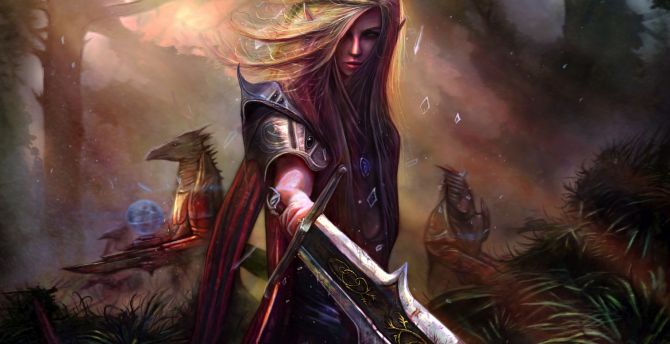 Woman warrior, fantasy, sword, art wallpaper
