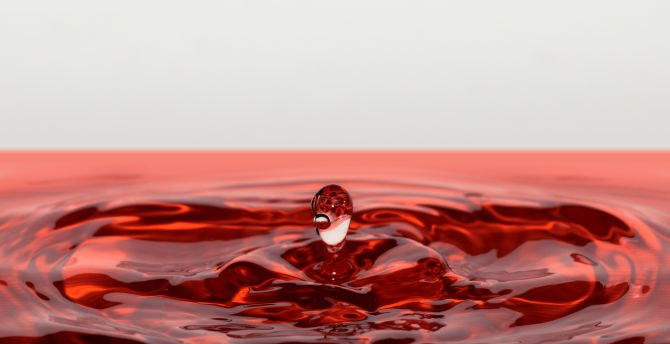 Red drop, ripple, splash, macro wallpaper