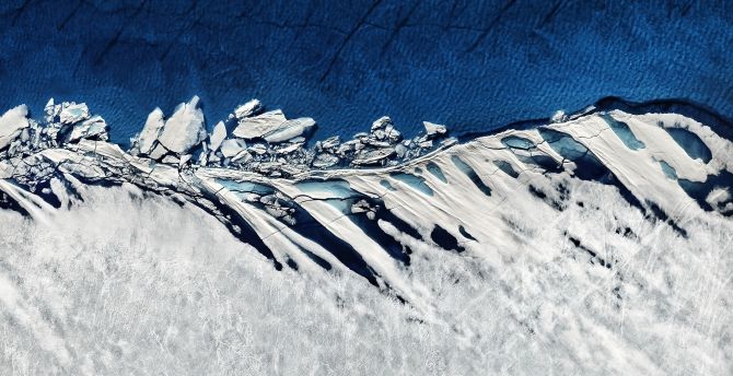 Glacier, snowy landscape, aerial view, nature wallpaper