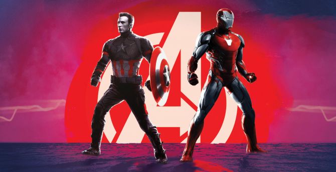 Captain America, Iron Man, Avengers: Endgame, movie, art wallpaper