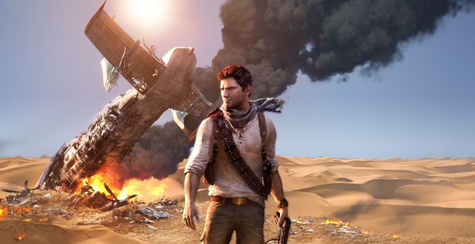 Uncharted, main in desert, video game, PS4 wallpaper