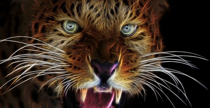 Angry, leopard, muzzle, art wallpaper