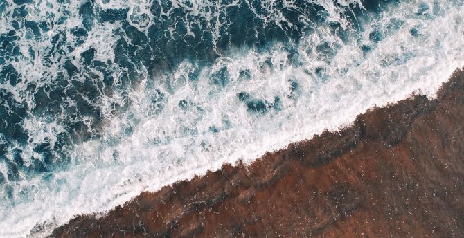 Aerial view, calm, sea waves, nature wallpaper