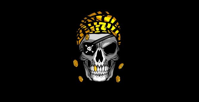 Pirate's skull, gold wallpaper