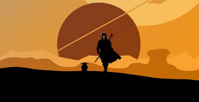 2020, The Mandalorian and Yoda, minimal, silhouette, artwork wallpaper