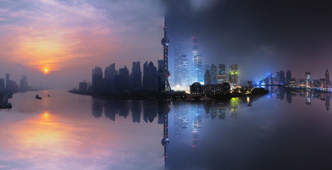 City, buildings, reflections, shanghai wallpaper