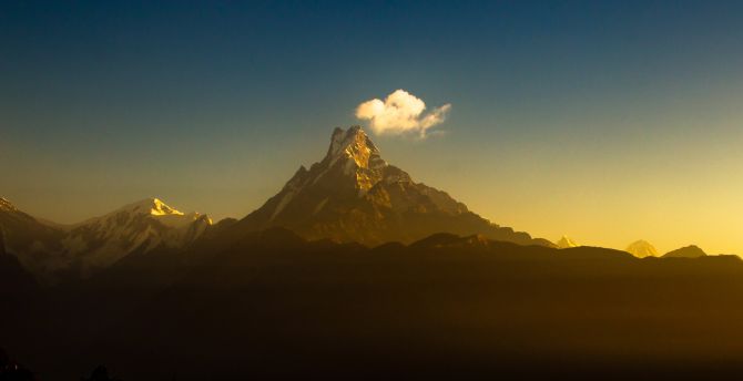 Himalayas, sunset, mountains range, clouds wallpaper