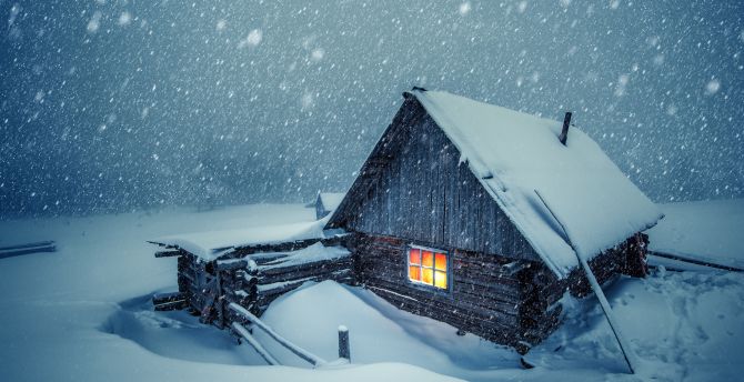 House light, winter, snowfall wallpaper