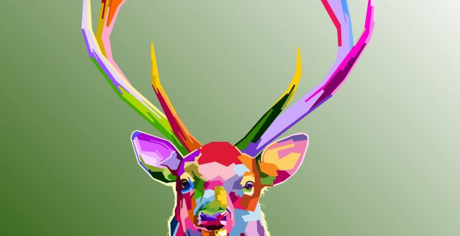 Reindeer, animal, muzzle, horns, colorful art wallpaper