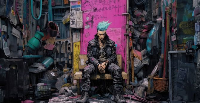 Cyberpunk's boy with loneliness, art wallpaper