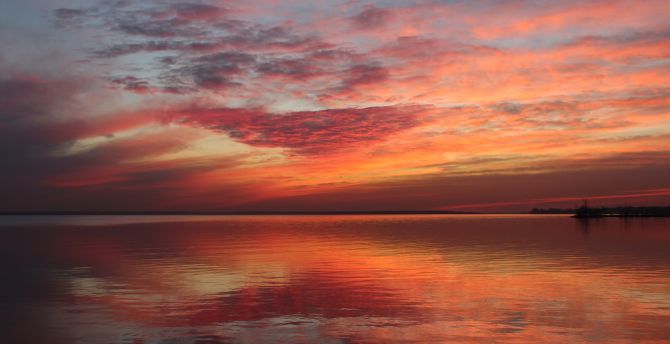 Sunset, sea, reflections, sky, nature wallpaper