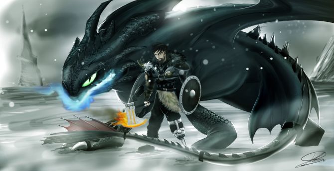 Dragon, hiccup, How to Train Your Dragon, warrior, art wallpaper