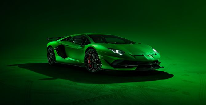 Lamborghini Aventador SVJ, sports car, green wallpaper