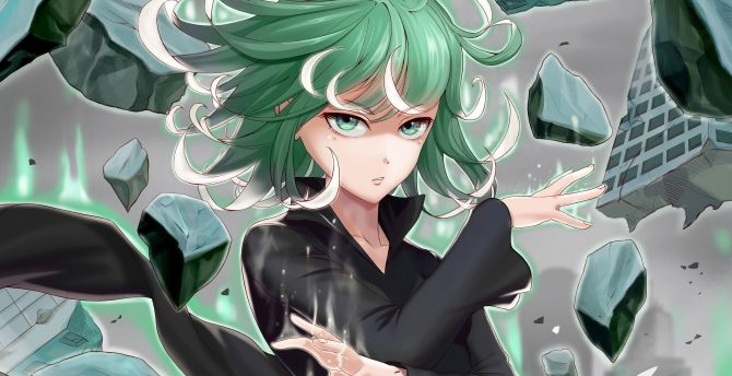 Green hair, Tatsumaki, One Punch Man, anime, artwork wallpaper