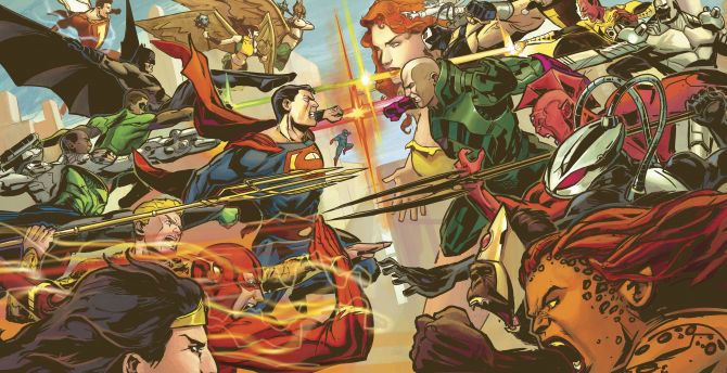 Justice league, superheroes vs villains, comics wallpaper