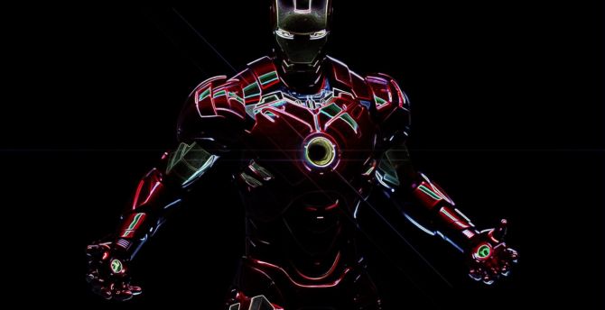 Iron man, dark, shining, iron suit, digital art wallpaper