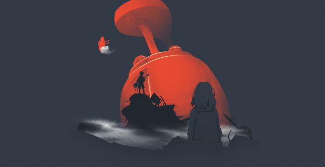 Silhouette, Furi Kuri, anime, artwork wallpaper