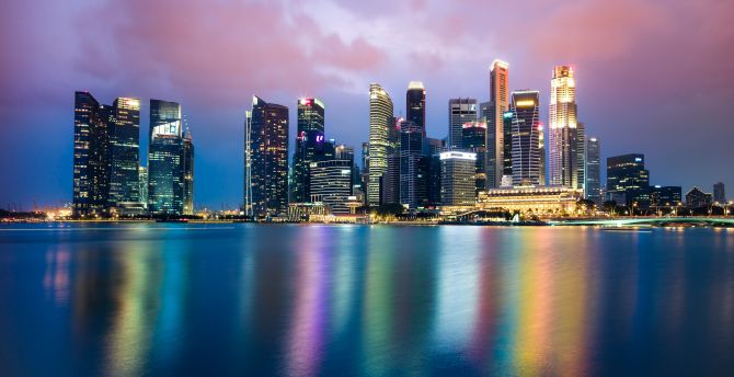 Singapore, cityscape, skyline, reflections, night wallpaper