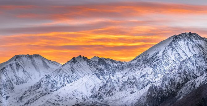 Sunset, mountains' peak, sky, nature wallpaper