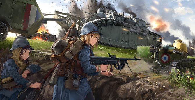 Wallpaper cute soldiers, anime girls, artwork, original desktop wallpaper,  hd image, picture, background, b32be0 | wallpapersmug