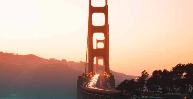 Golden Gate bridge, sunset, minimal wallpaper