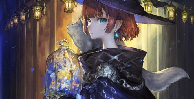 Beautiful wizard, anime girl, redhead, art wallpaper