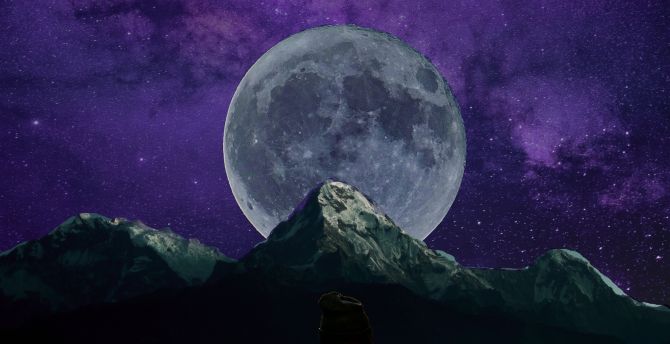 Mountains, moon, silhouette, dark, night wallpaper