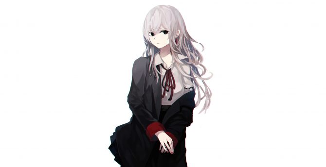 Cute, anime girl, white hair, confident, original wallpaper