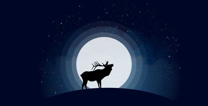 Deer, moon, ning, minimal, shadow, digital art wallpaper