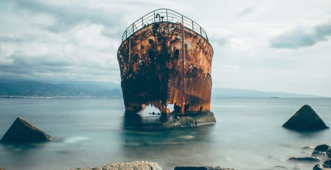 Wreck ship, coast, sea wallpaper
