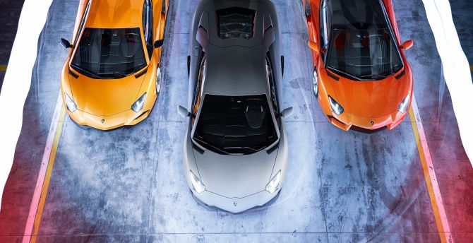 Top-view of cars, Lamborghini Aventador, 2023 wallpaper